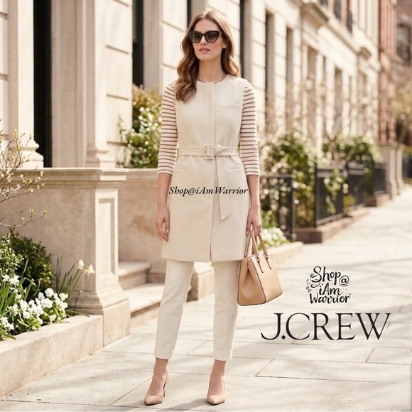 J. Crew Jackets & Blazers - J.Crew ivory long sleeveless double cloth belted layering vest *shop@iamwarrior
